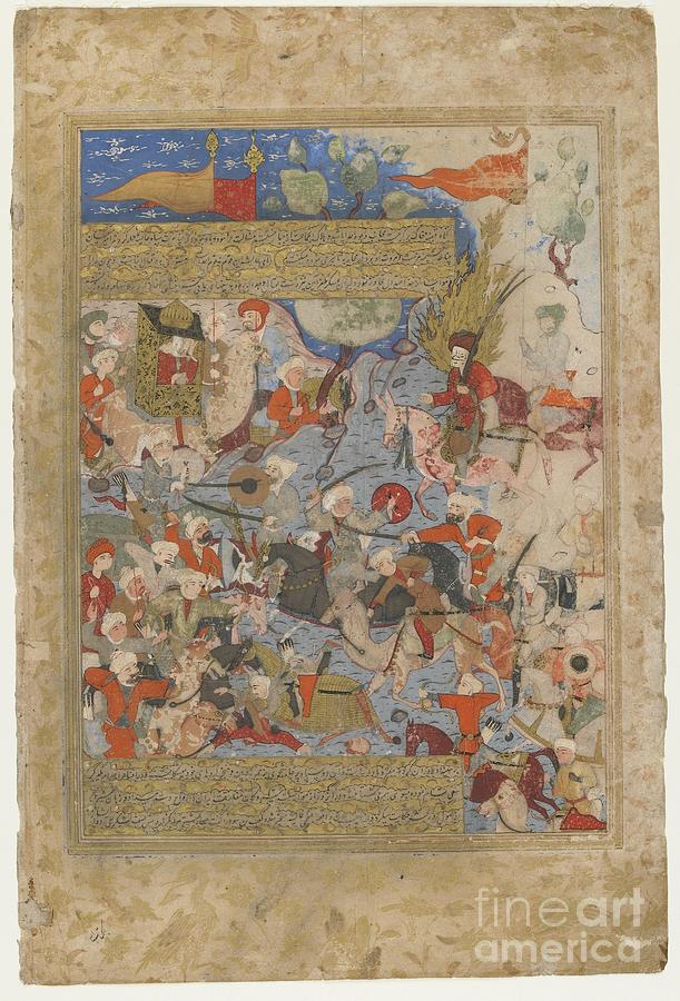 Ali And Aisha At The Battle Of The Camel, Folio From A rawdat Al-safa Painting by Inayatullah Al-katib Al-shirazi