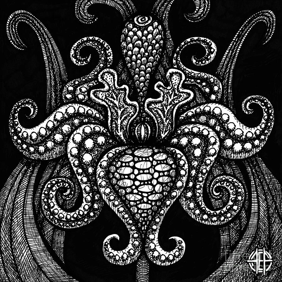 Alien Bloom 13 Black and White Drawing by Amy E Fraser