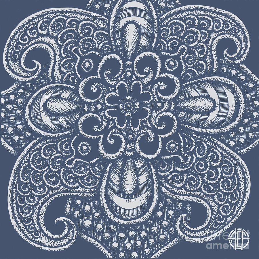 Alien Bloom 17 Charcoal Blue Drawing by Amy E Fraser
