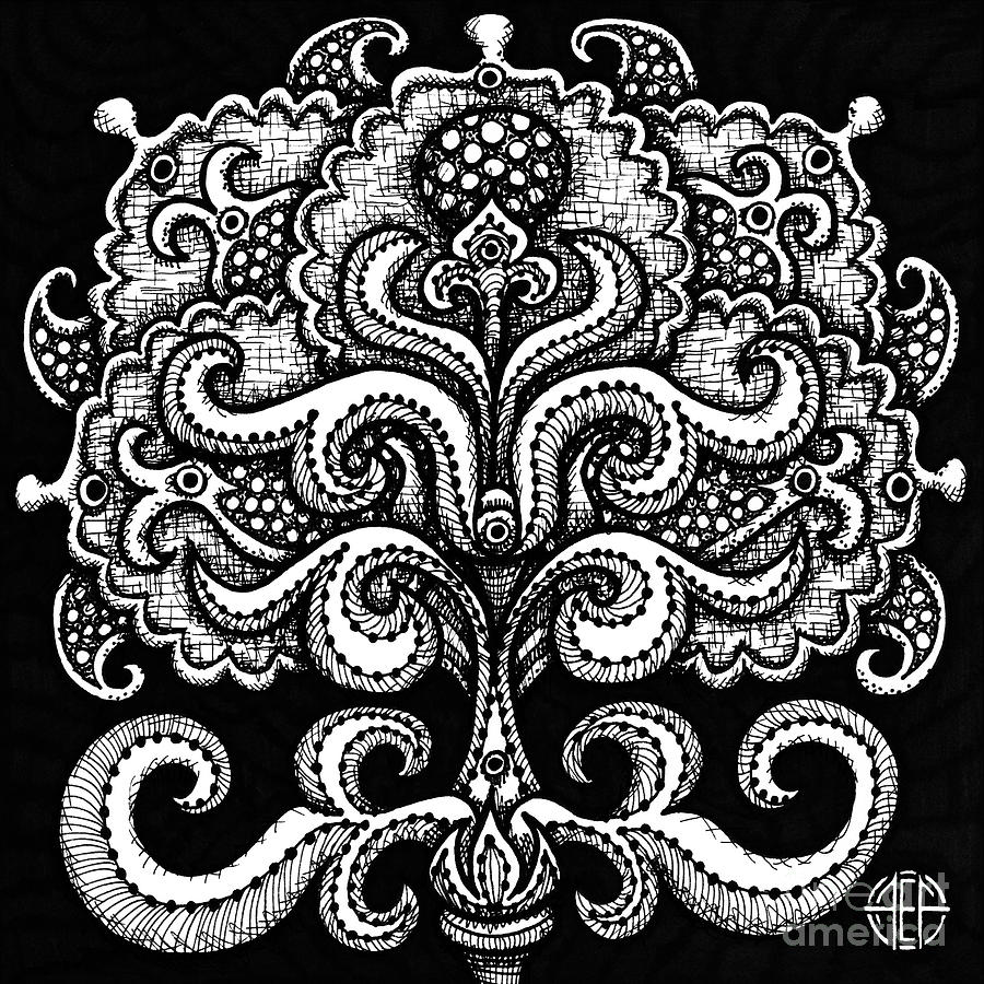 Alien Bloom 2 Black and White Drawing by Amy E Fraser
