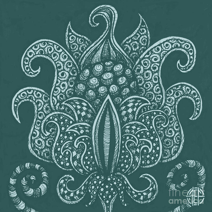 Alien Bloom 8 Deep Aqua Drawing by Amy E Fraser