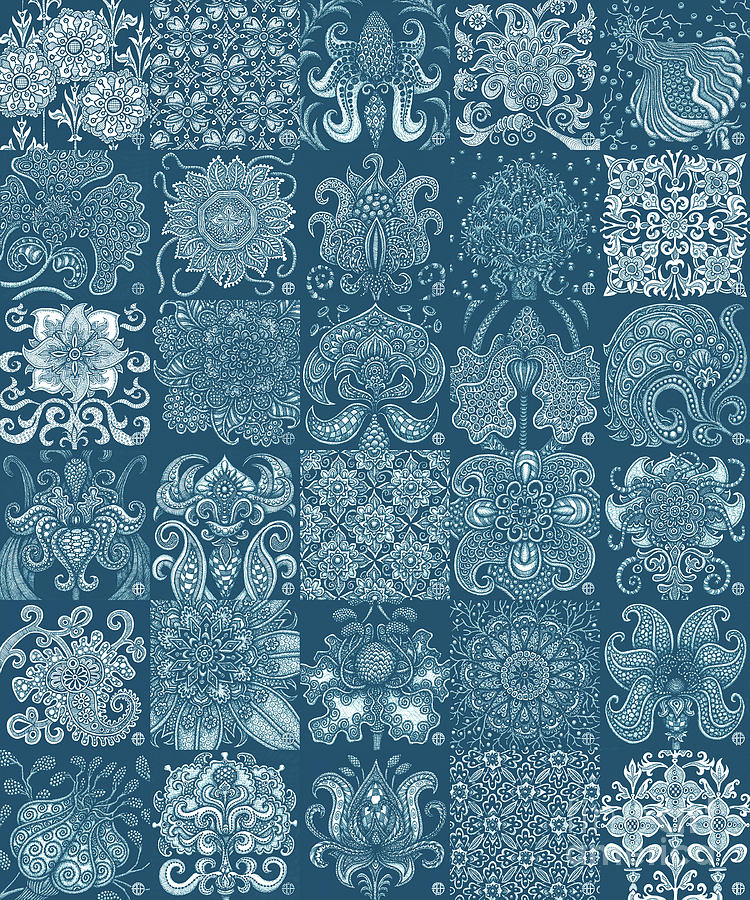 Alien Bloom Patchwork Blue Drawing by Amy E Fraser