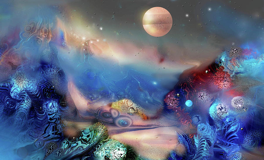 Abstract Digital Art - Alien World Orange Moon by Natalia Rudzina