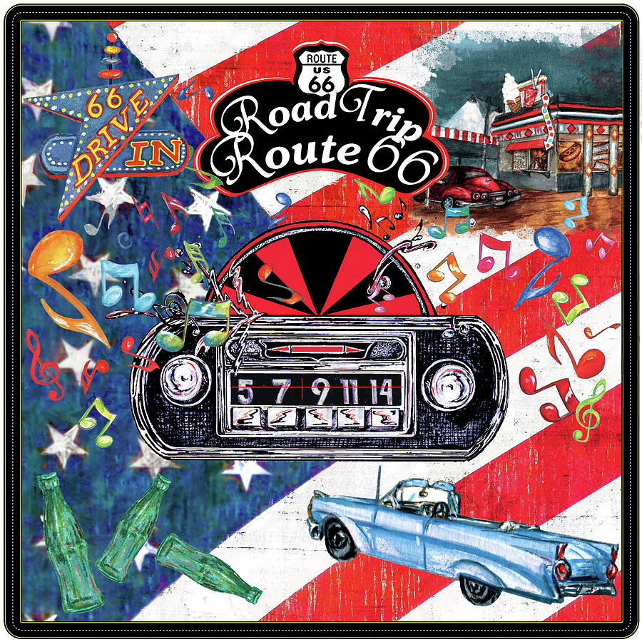 Vintage Digital Art - All American Route 66-music by Sher Sester