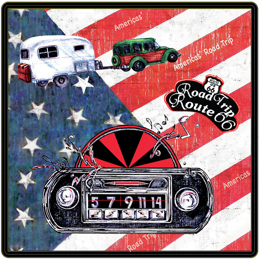 Independence Day Digital Art - All American  Route 66- Road Trip by Sher Sester