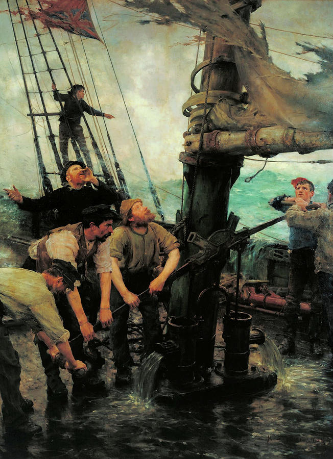 All Hands to the Pumps Painting by Henry Scott Tuke