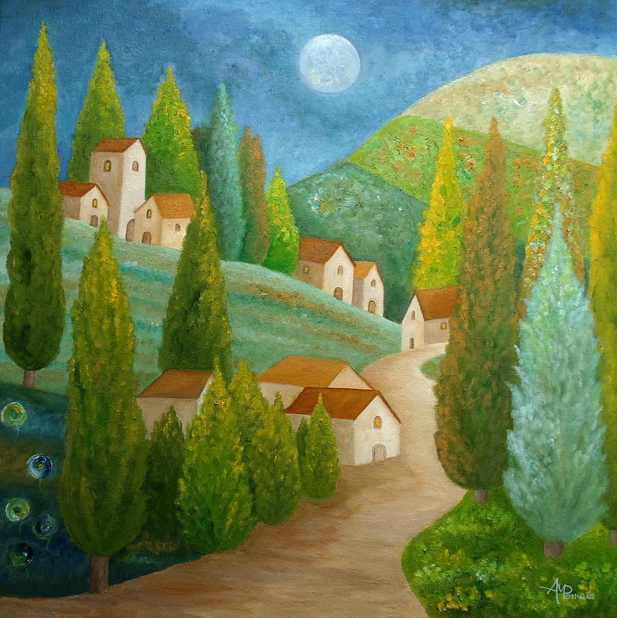 Christmas Painting - All Is Calm All Is Bright by Angeles M Pomata