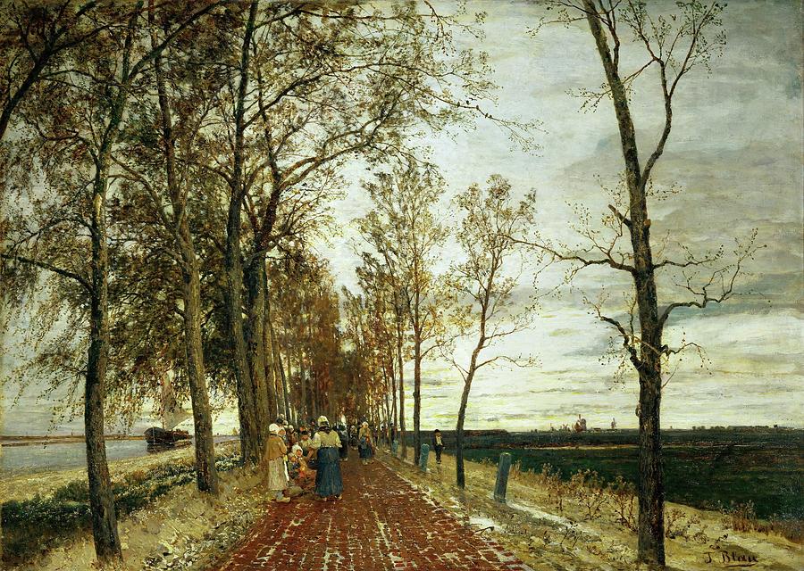 Impressionism Painting - Allee bei Amsterdam - road with trees near Amsterdam,1875 Oil on canvas,63,5 x 90 cm. by Tina Blau