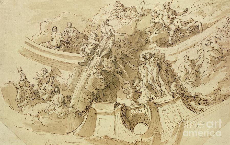 Allegorical Study By James Thornhill Drawing by James Thornhill