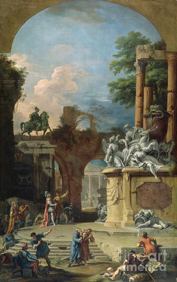 Landscape Painting - Allegorical Tomb Of The 1st Duke Of Devonshire, C.1725 by Marco Ricci