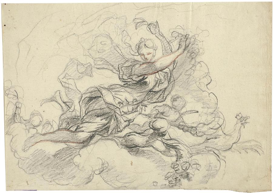 Allegory of Dawn. Second half of the XVII century. Black chalk, Touches of red chal... Painting by Anonymous