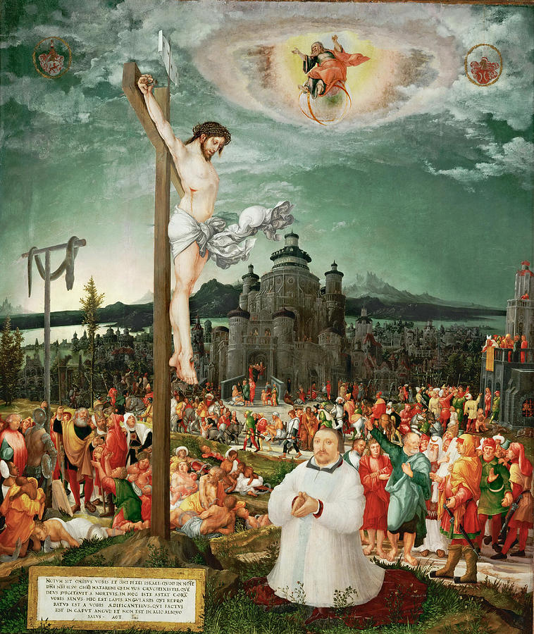 Allegory of Redemption with the donor Prince-Bishop Painting by Wolf Huber