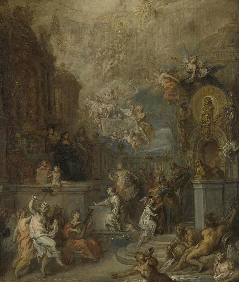 Allegory of the departure of William III from Amalia van Solms after the transfer of the regency to  Painting by Theodoor van Thulden