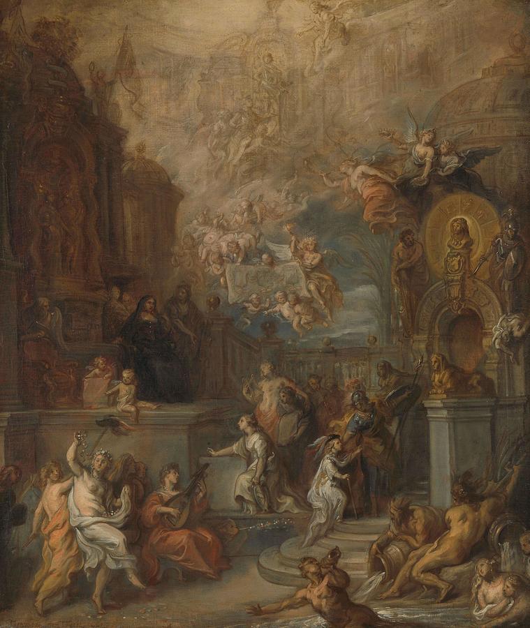 Allegory of the Farewell of William III from Amalia van Solms following the transfer of Regency t... Painting by Theodoor van Thulden -mentioned on object-