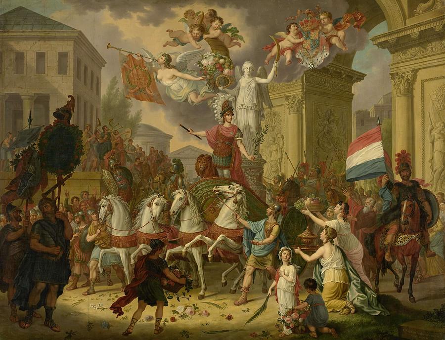Allegory of the Triumphal Procession of the Prince of Orange, the Future King Willem II, as the H... Painting by Cornelis van Cuylenburgh -1758-1827-