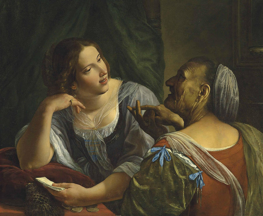 Allegory of Youth and Old Age Painting by Angelo Caroselli