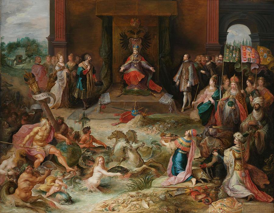 Allegory on the Abdication of Emperor Charles V in Brussels. Allegory on the Abdication of Empero... Painting by Frans Francken -II-