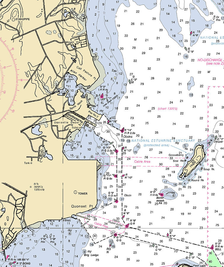 Allen Harborrhode Island Nautical Chart Mixed Media by Bret Johnstad