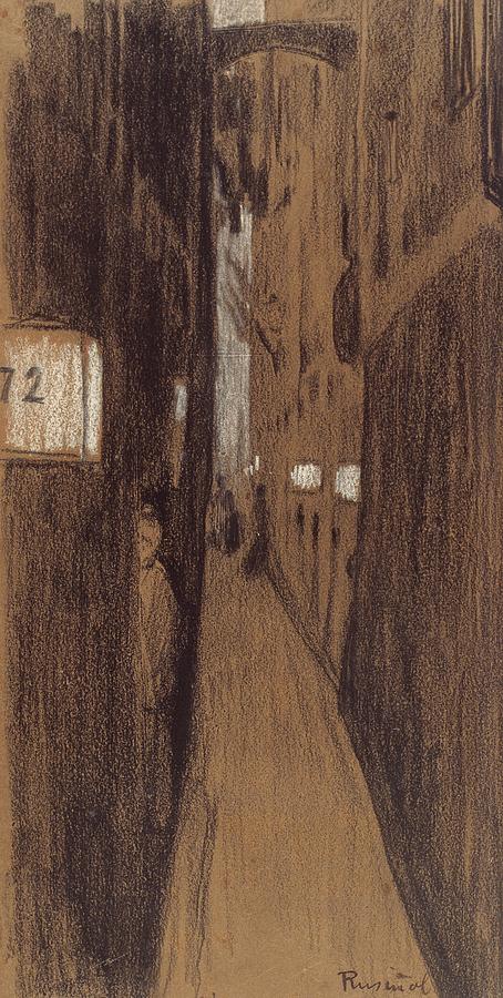 Alley in Genoa Drawing by Santiago Rusinol