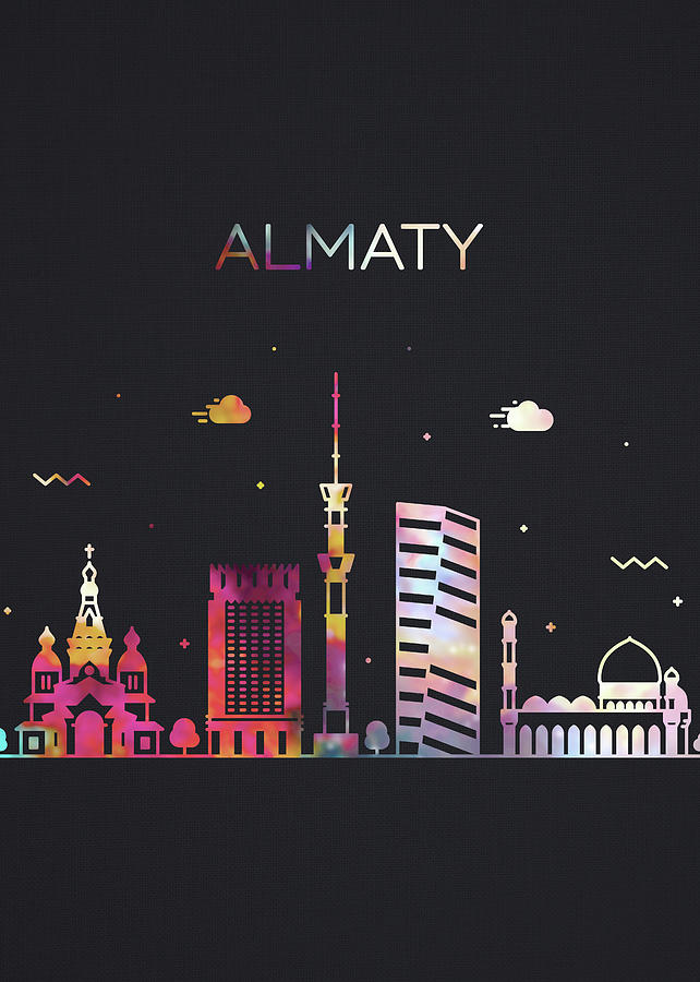 Almaty Mixed Media - Almaty Kazakhstan City Skyline Whimsical Fun Dark Tall Series by Design Turnpike Almaty Mixed Media - Almaty Kazakhstan City Skyline Whimsical Fun Dark Tall Series by Design Turnpike