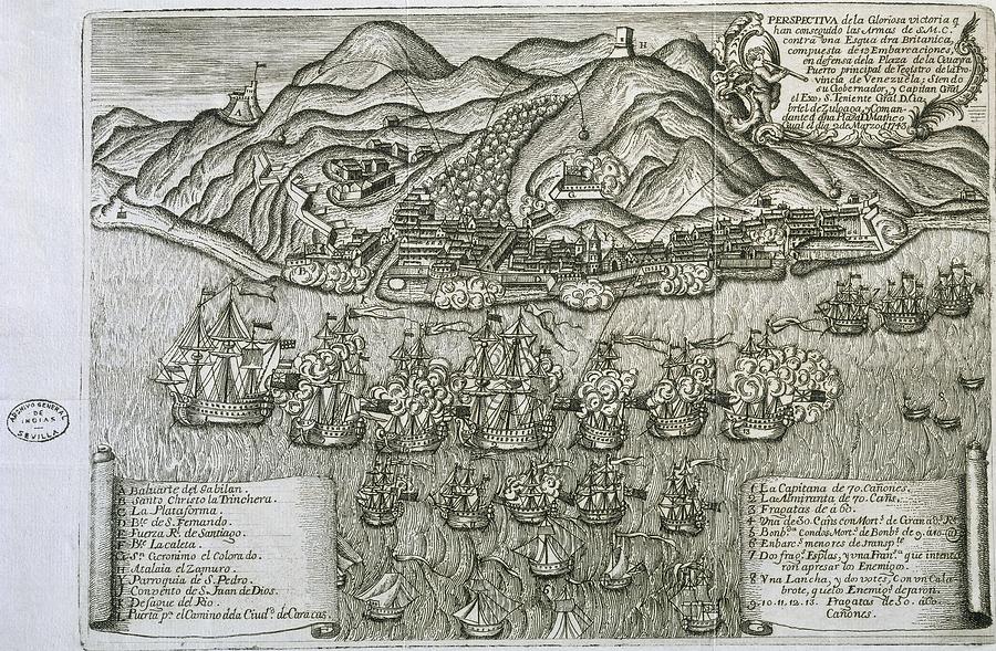 Almirant Knowles Attacks La Guaira, 1743. Drawing by Album