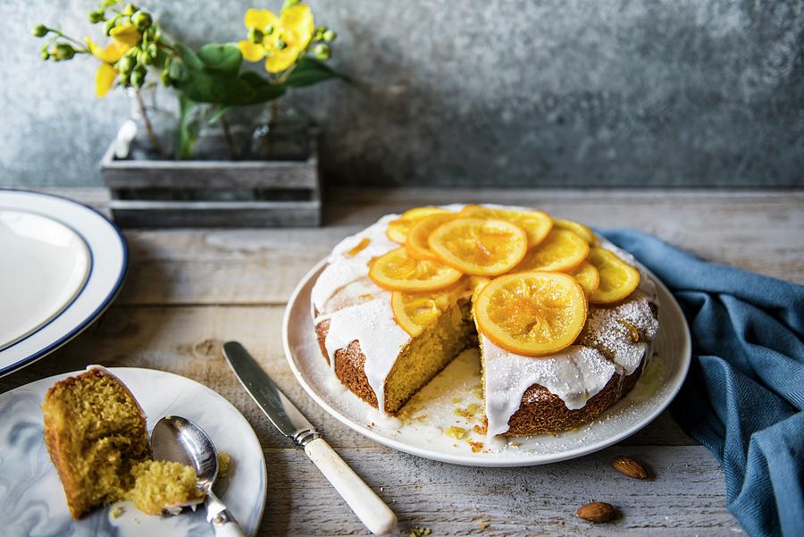 Almond And Polenta Cake With Oranges, Sliced Photograph by Magdalena Hendey