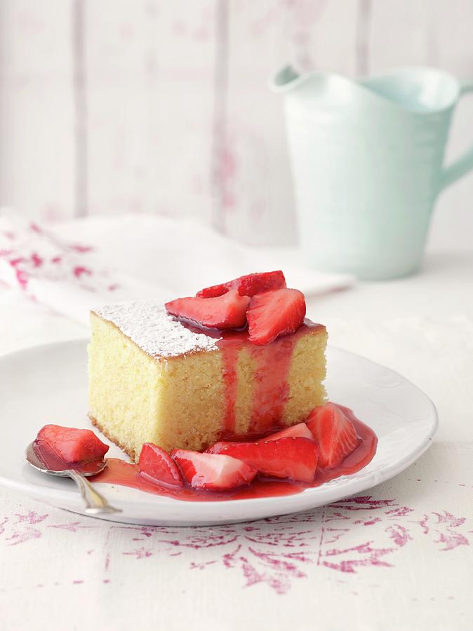 Almond Cake With Strawberries And Strawberry Sauce Photograph by Jalag / Julia Hoersch