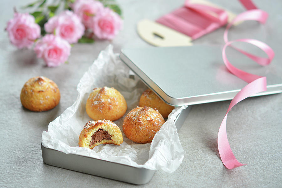 Almond Cakes With Chocolate Filling In A Gift Tin Photograph by Mariola Streim