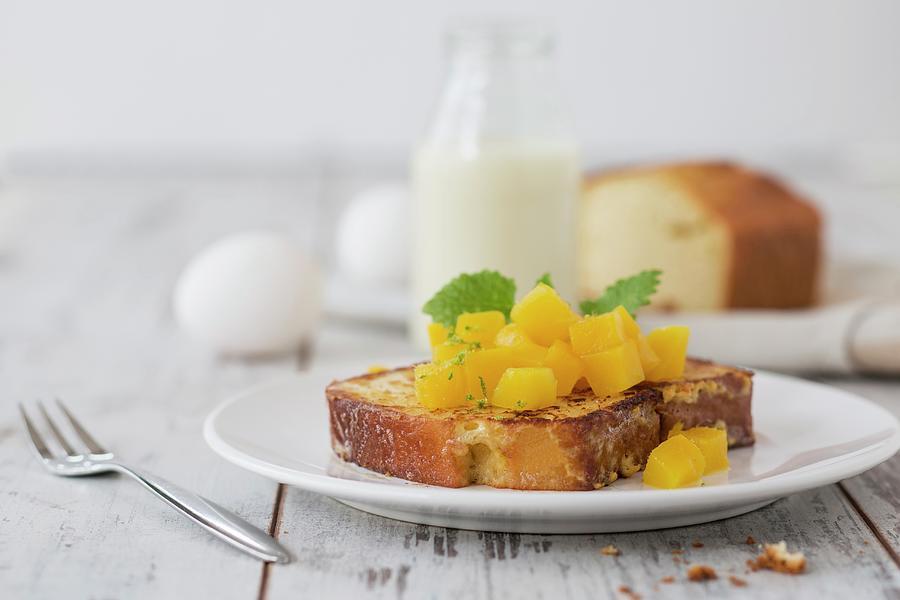 Almond French Toast With Mango low Carb Photograph by Jan Wischnewski