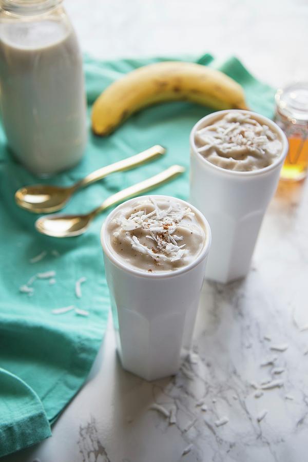 Almond Milk Shake With Banana And Coconut Photograph by Lori Rice