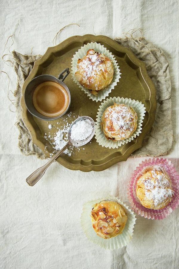 Almond Muffins Served With Coffee top View Photograph by Patricia Miceli