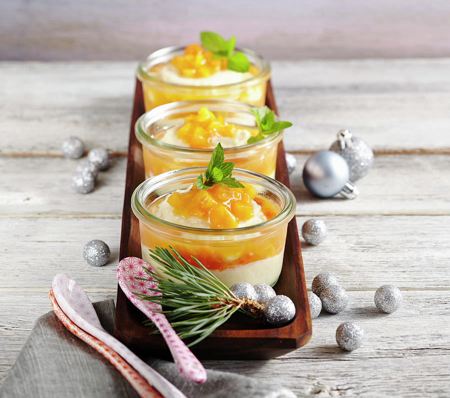 Almond Semolina Pudding With Papaya And Apricot Compote Photograph by Teubner Foodfoto