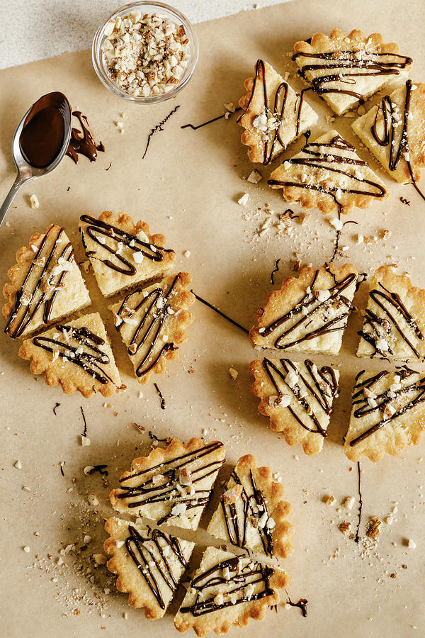 Almond Shortbread Cookies Drizzled With Dark Chocolate Photograph by Alla Machutt