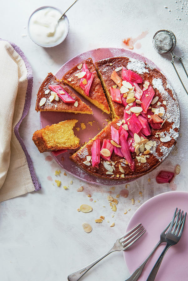 Almond Sponge With A Roasted Rhubarb And Vanilla Compot Photograph by Magdalena Hendey