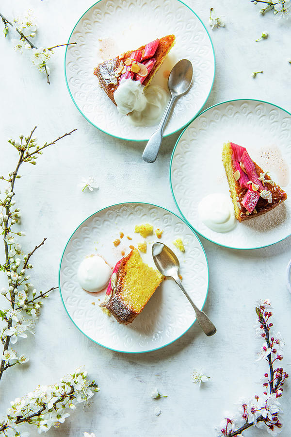 Almond Sponge With A Roasted Rhubarb And Vanilla Compot, Sliced Photograph by Magdalena Hendey