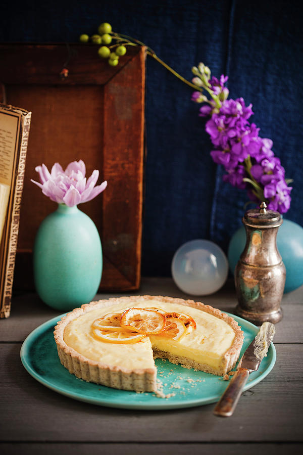 Almond Tart With Lemon Cream, Sliced Photograph by Colin Cooke
