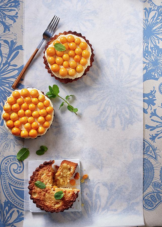 Almond Tartlets With Orange Cream And Physalis Photograph by Great Stock!