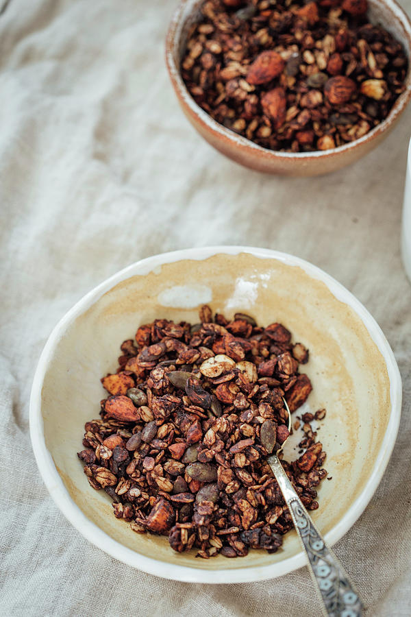 Almonds, Cashews, Oats, Honey, Cocoa, Coconut Oil, Pumpkin Seeds Photograph by Kate Prihodko