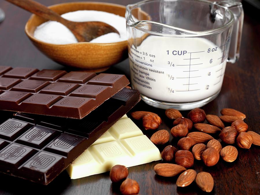 Almonds, Hazelnuts, Chocolate, Sugar And Cream Photograph by Robert Morris