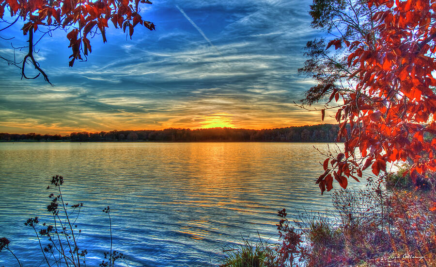 Almost Over Lake Oconee Sunset Fall Foliage Art Photograph by Reid Callaway