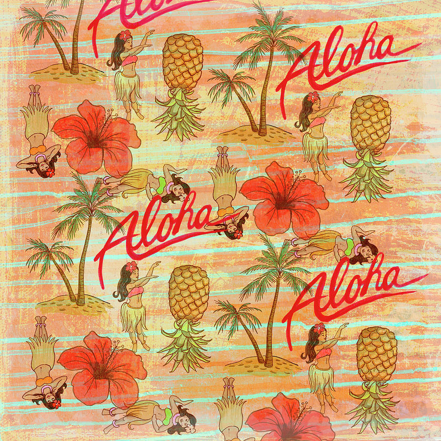 Pattern Mixed Media - Aloha Hulas Pattern by Art Licensing Studio