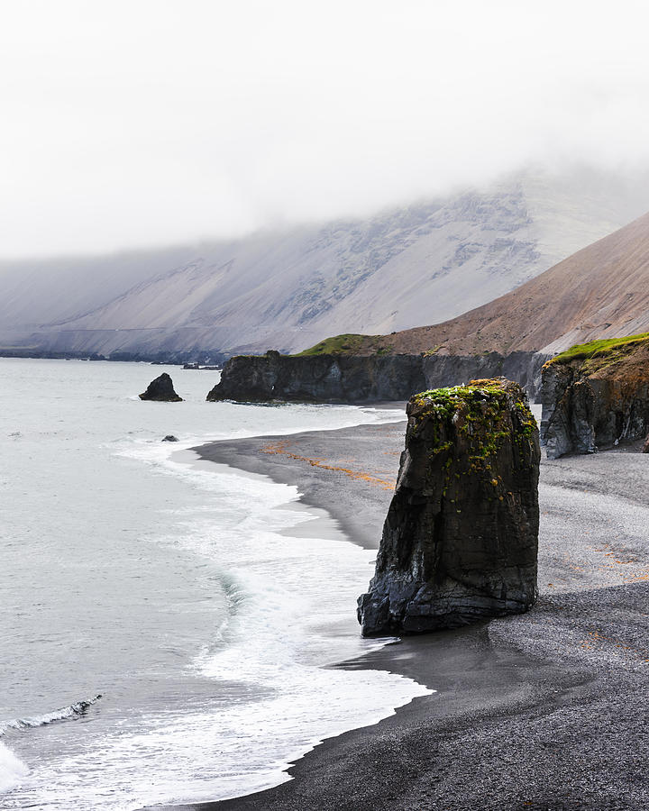 Nature Photograph - Alone Basalt Rock On Iceland Coastline by Ivan Kmit
