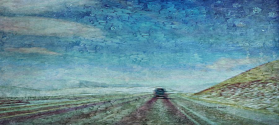 Abstract Mixed Media - Alone on Wyoming I-80 by Lenore Senior