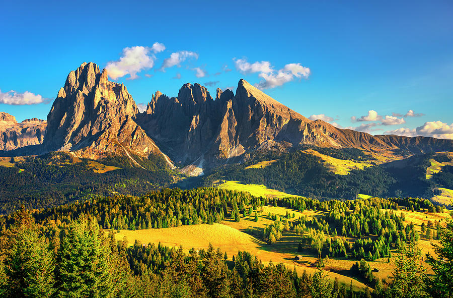 Alpe di Siusi or Seiser Alm and Sassolungo mountain, Dolomites A Photograph by Stefano Orazzini