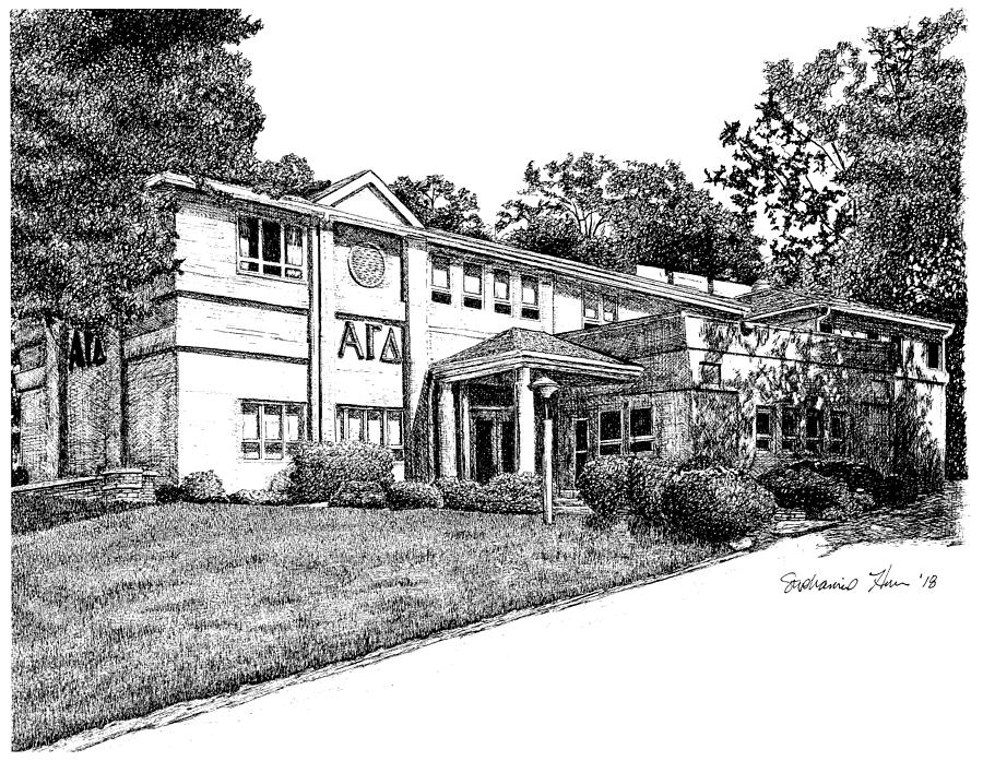 Alpha Gamma Delta Sorority House, Purdue University, West Lafayette, Indiana Drawing by Stephanie Huber