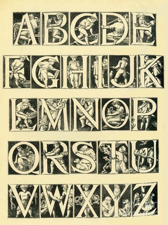Alphabet Design For Tiles Drawing by Print Collector