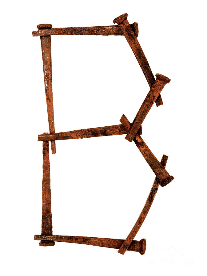 Unique Photograph - Alphabet Letter B made from Antique Rusty Nails Isolated on Whit by Donald Erickson