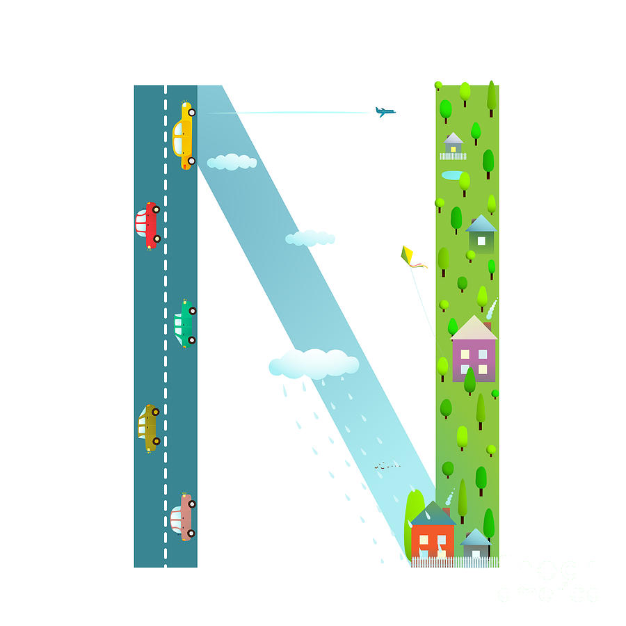 Symbol Digital Art - Alphabet Letter N Cartoon Flat Style by Popmarleo Symbol Digital Art - Alphabet Letter N Cartoon Flat Style by Popmarleo