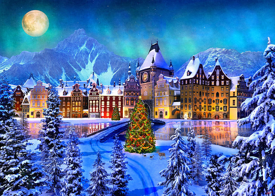 Alpine Christmas Village Painting by MGL Meiklejohn Graphics Licensing