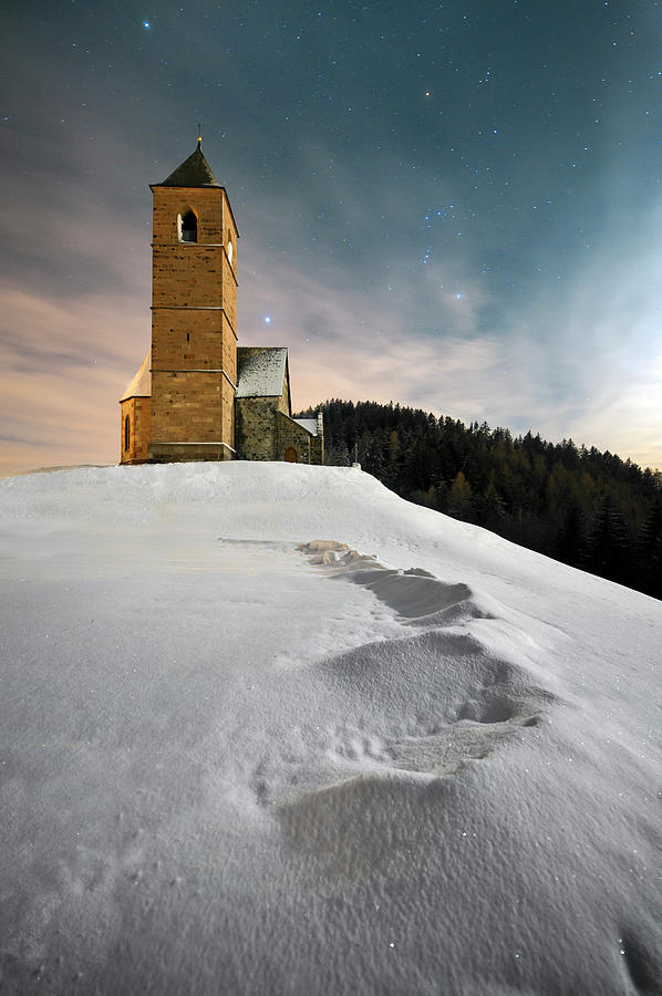 Alpine Church In The Moonlight Photograph by Scacciamosche